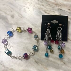 New Handmade Colorful Crystal Earring and Bracelet Set